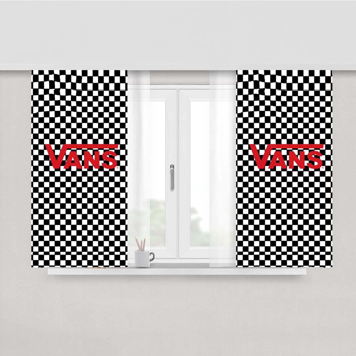 Vans Checkered Pattern Peach Skin Window Curtains