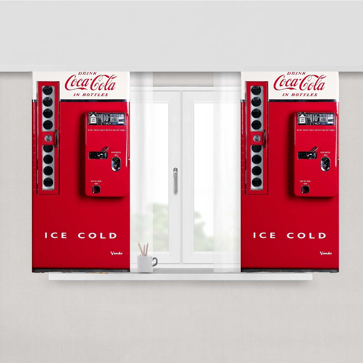 Vending Machine Vintage Coca Cola Drink Ice Cold Peach Skin Window Curtains
