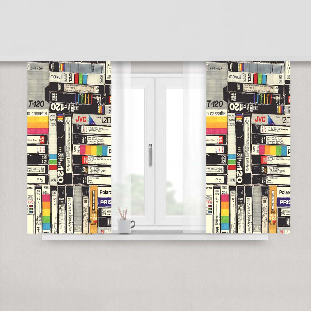 Vhs Drawing Peach Skin Window Curtains