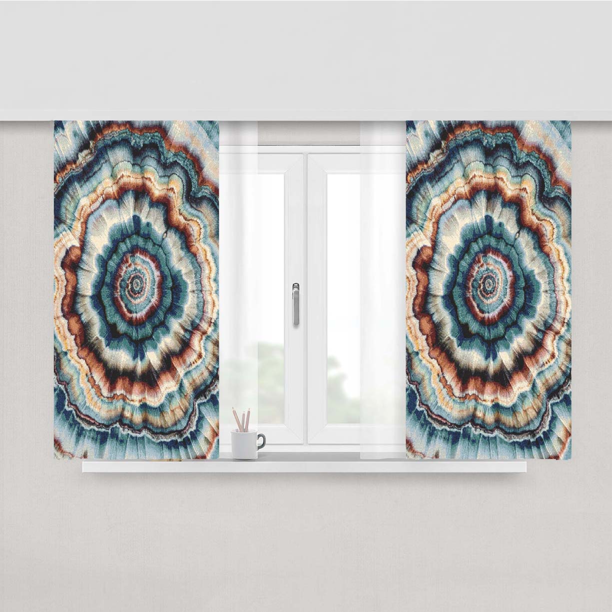 Vibrant Tie Dye Mandala Peach Skin Window Curtains