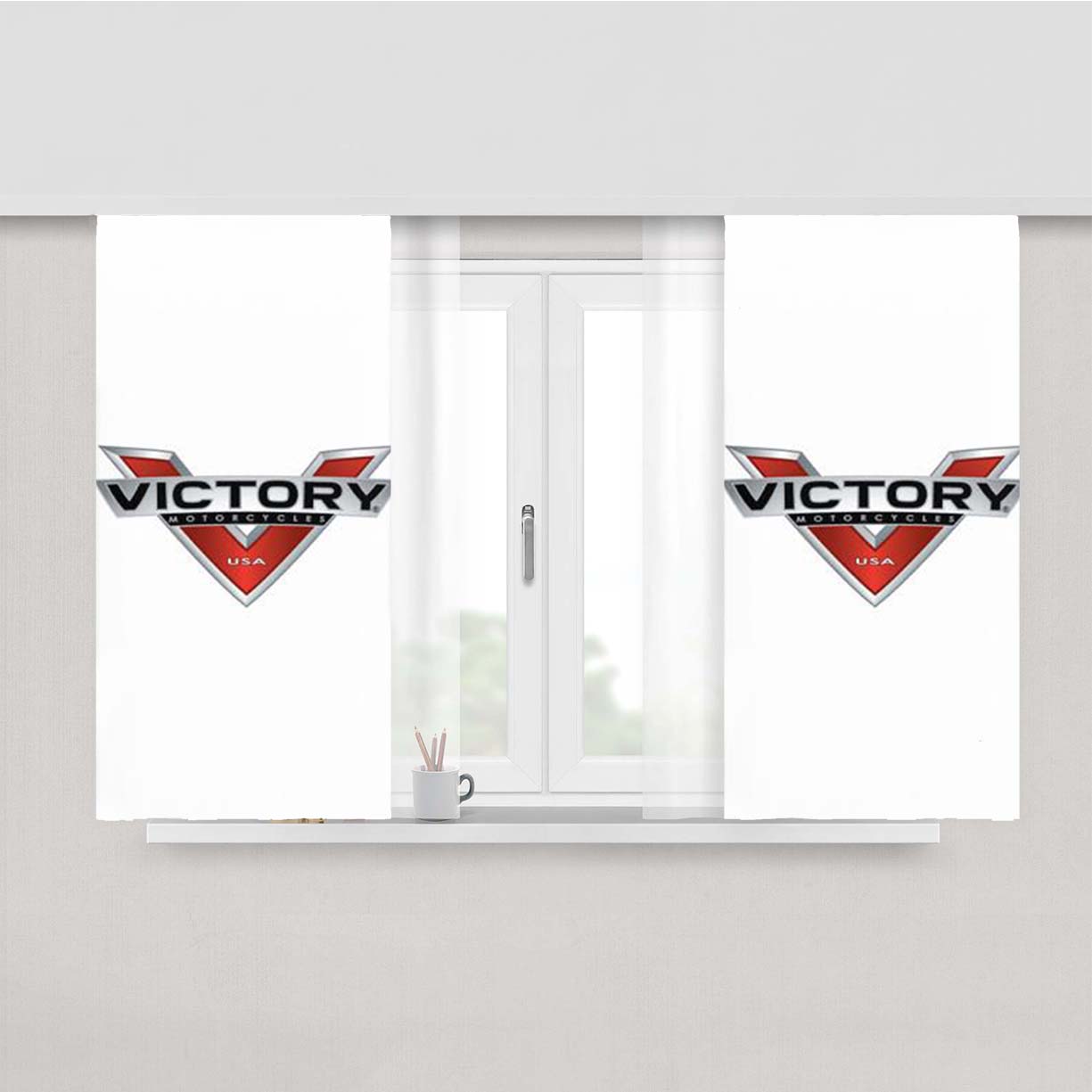 Victory Motor Cycles White Peach Skin Window Curtains