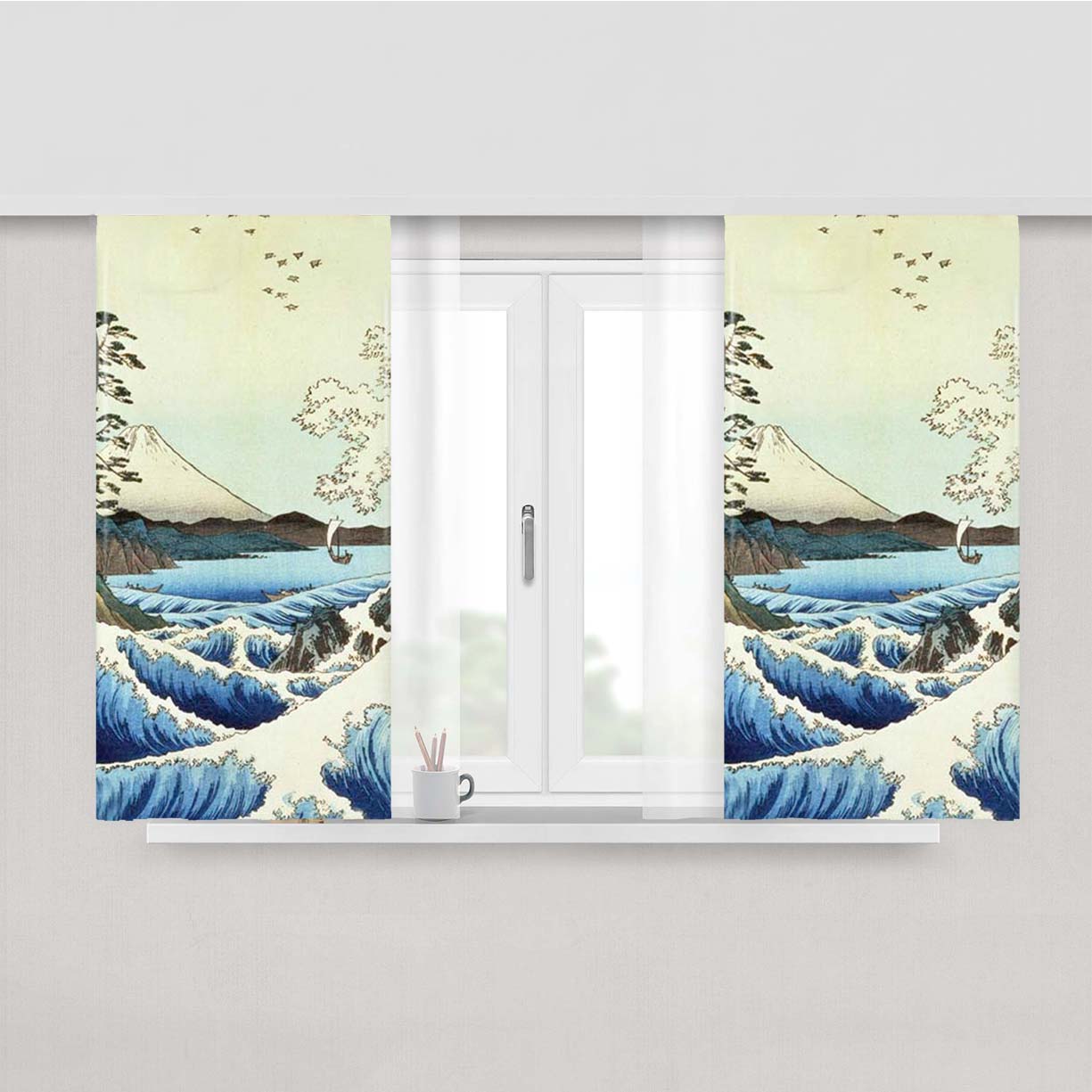 View From Satta Suruga Province Peach Skin Window Curtains