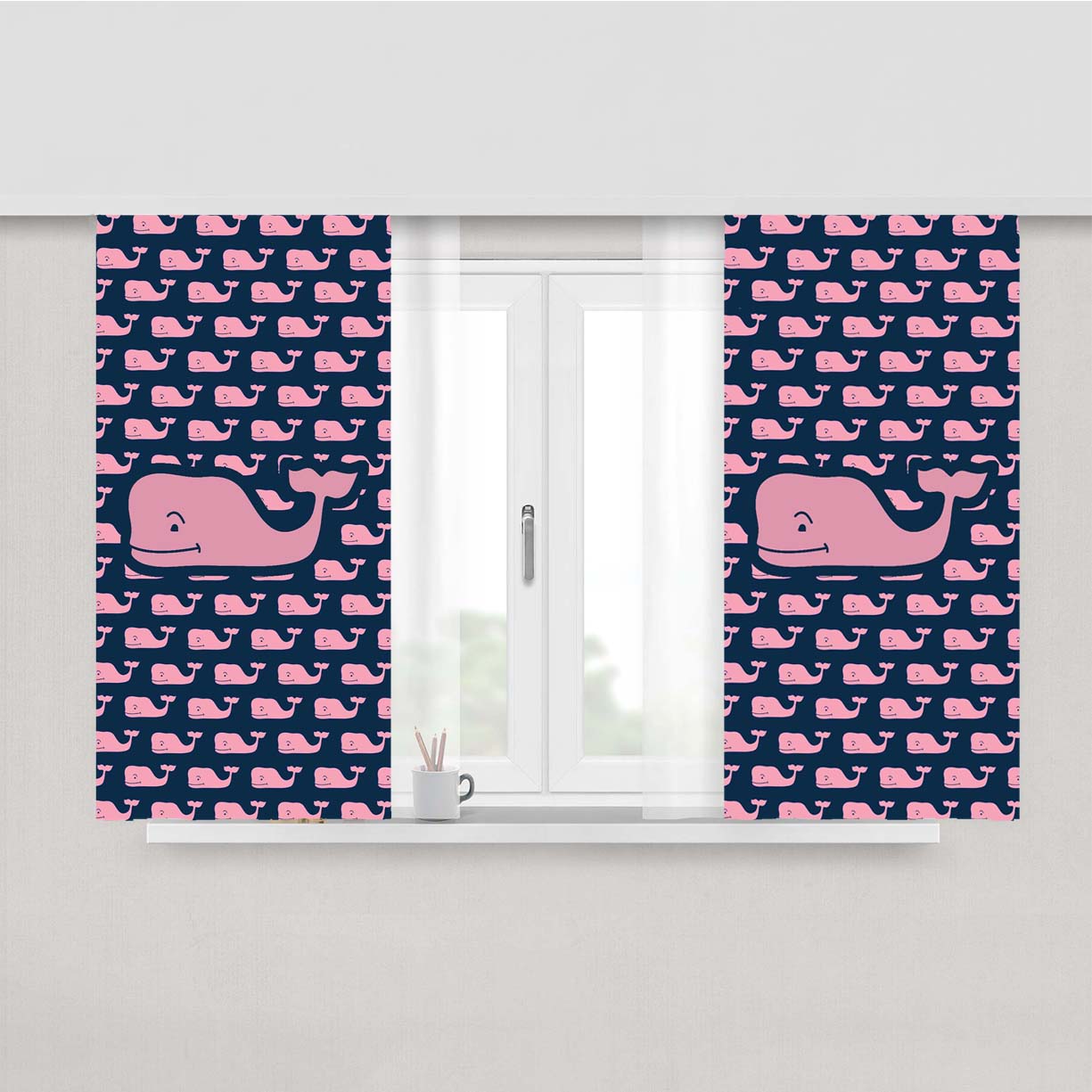Vineyard Vines Pattern Pink Whale Peach Skin Window Curtains