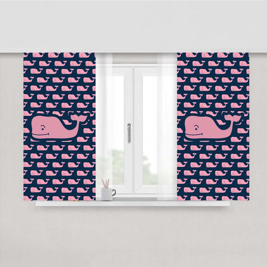 Vineyard Vines Pattern Pink Whale Peach Skin Window Curtains