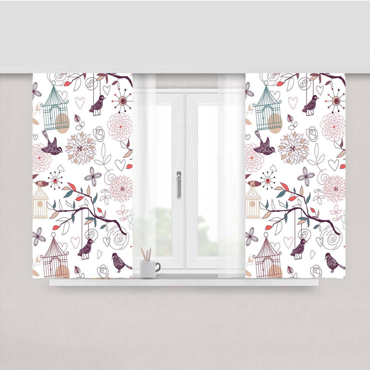 Vintage Birds Patterns Peach Skin Window Curtains