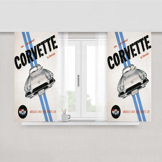Vintage Corvette Poster Peach Skin Window Curtains