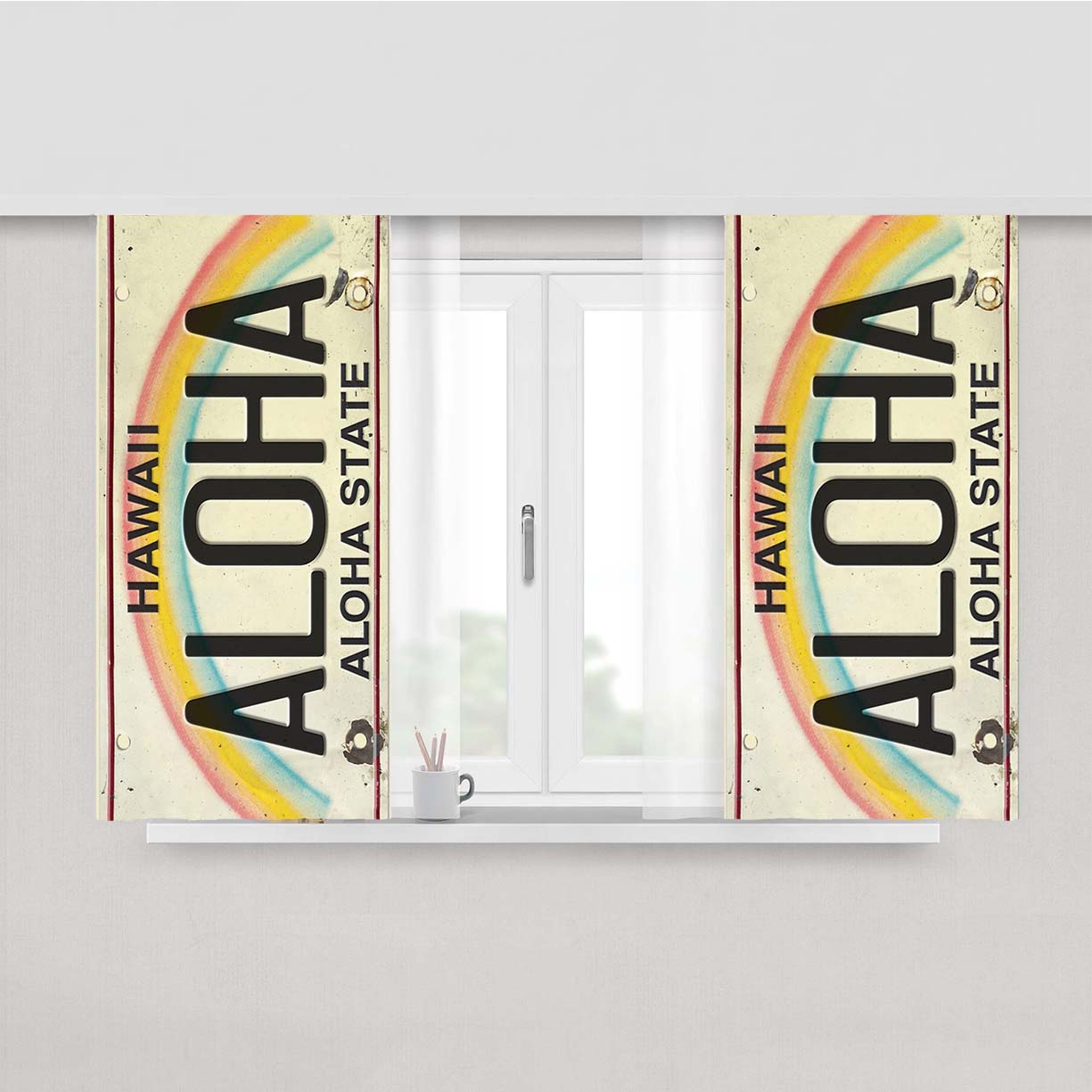 Vintage Hawaii License Plate Peach Skin Window Curtains