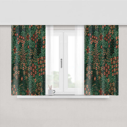Vintage Japanese Floral Pattern Peach Skin Window Curtains