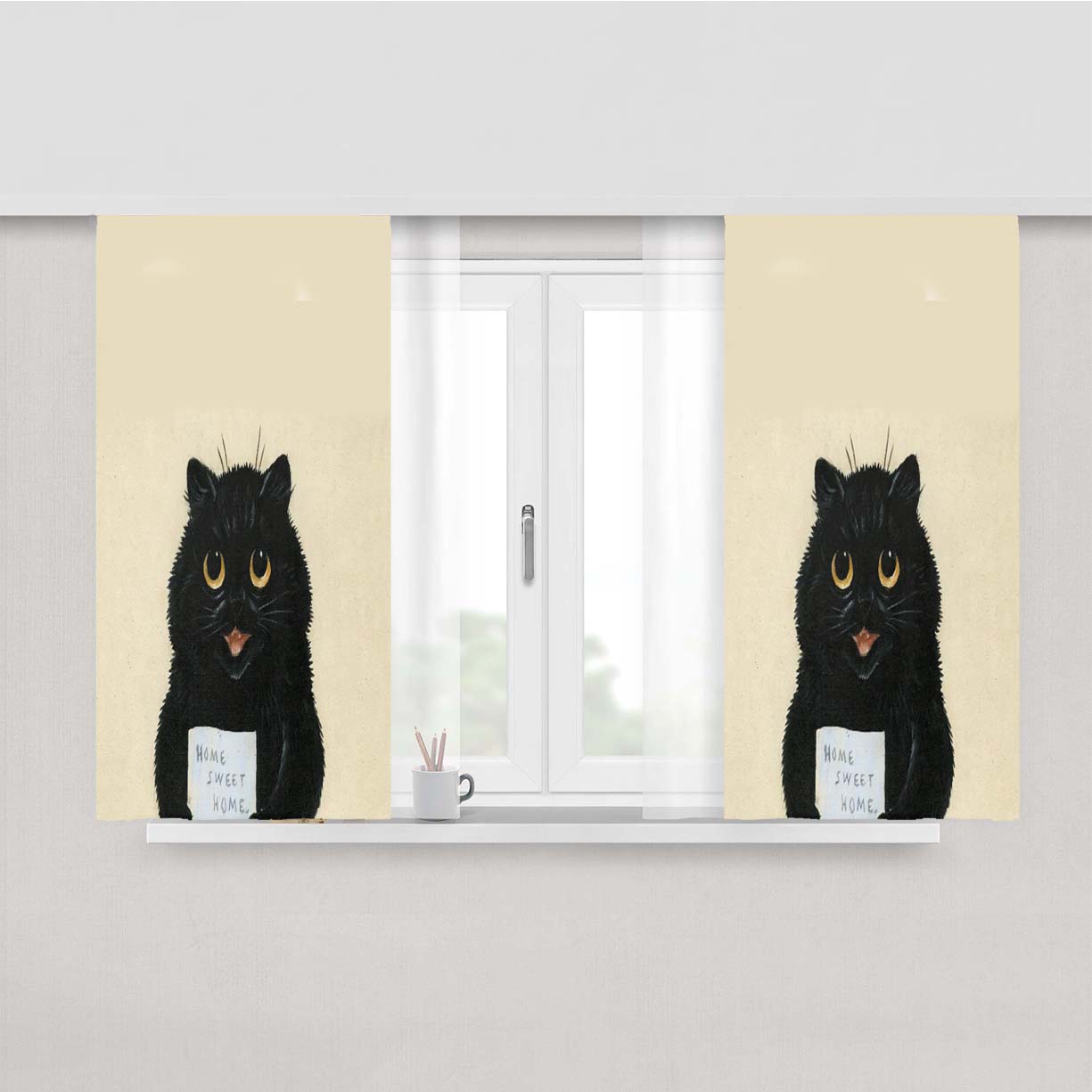 Vintage Louis Wain Black Cat Peach Skin Window Curtains