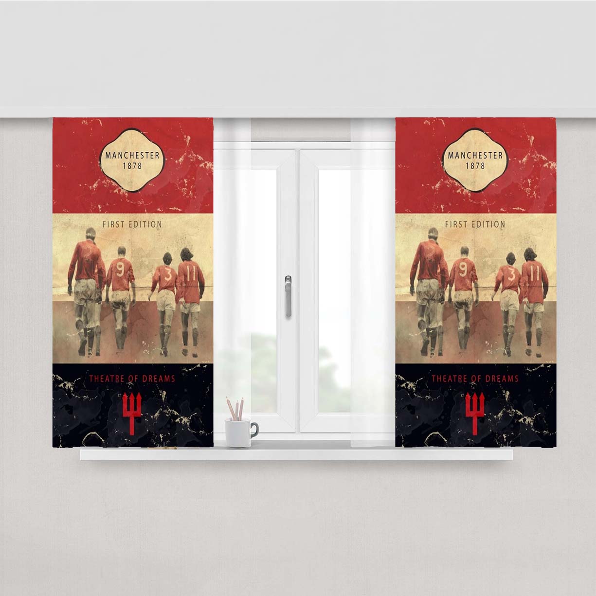 Vintage Manchester Football Book Cover Peach Skin Window Curtains