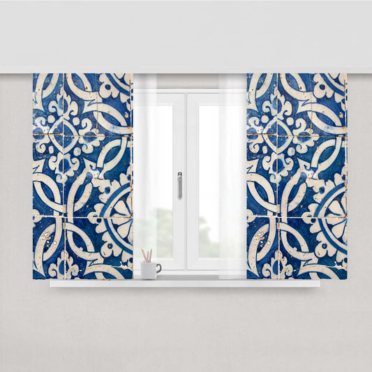Vintage Portuguese Azulejo Peach Skin Window Curtains