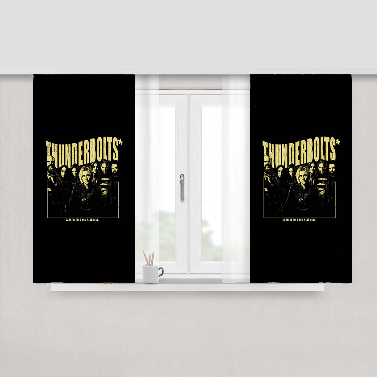 Vintage Thunderbolts Movie Peach Skin Window Curtains