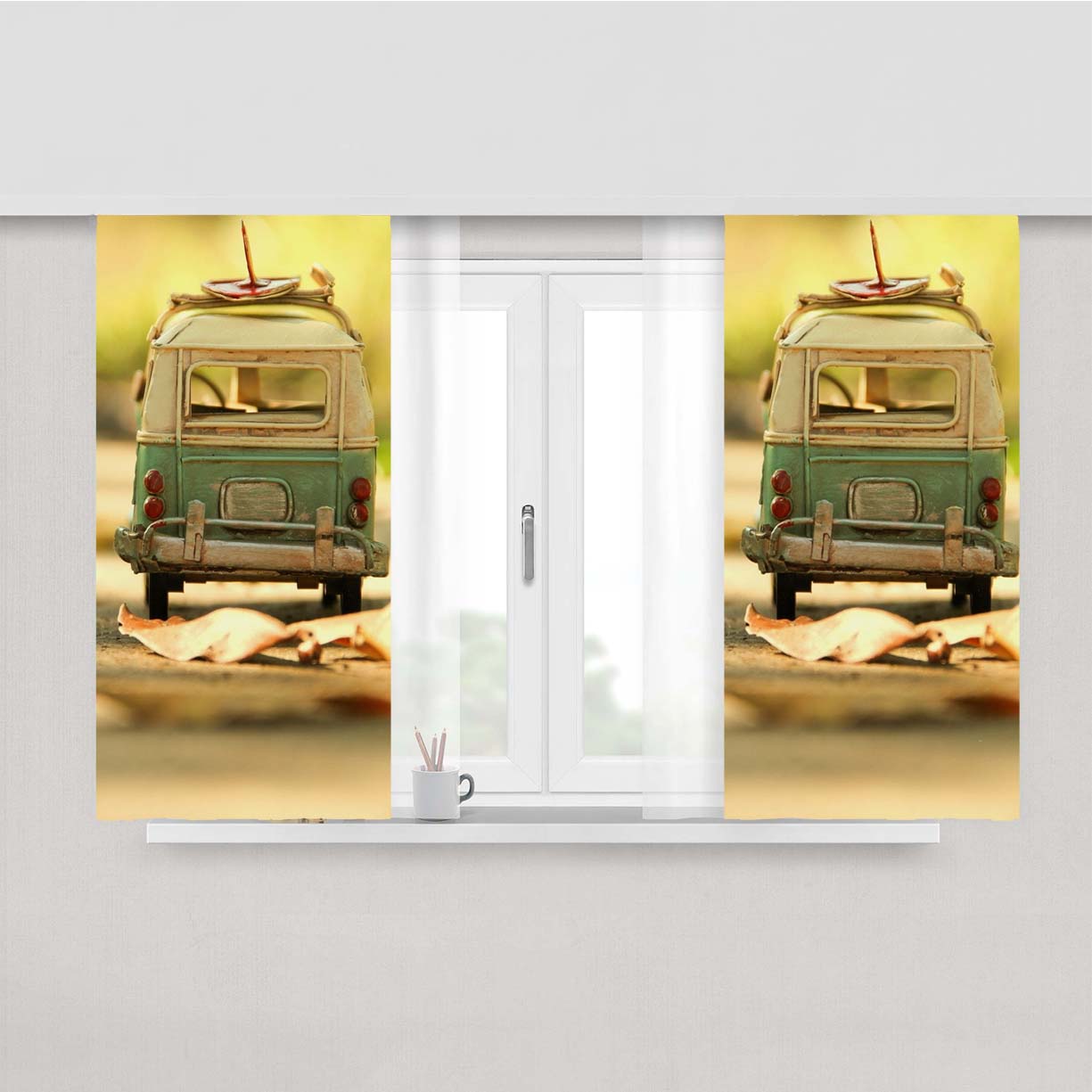 Vintage Volkswagen Toy Peach Skin Window Curtains