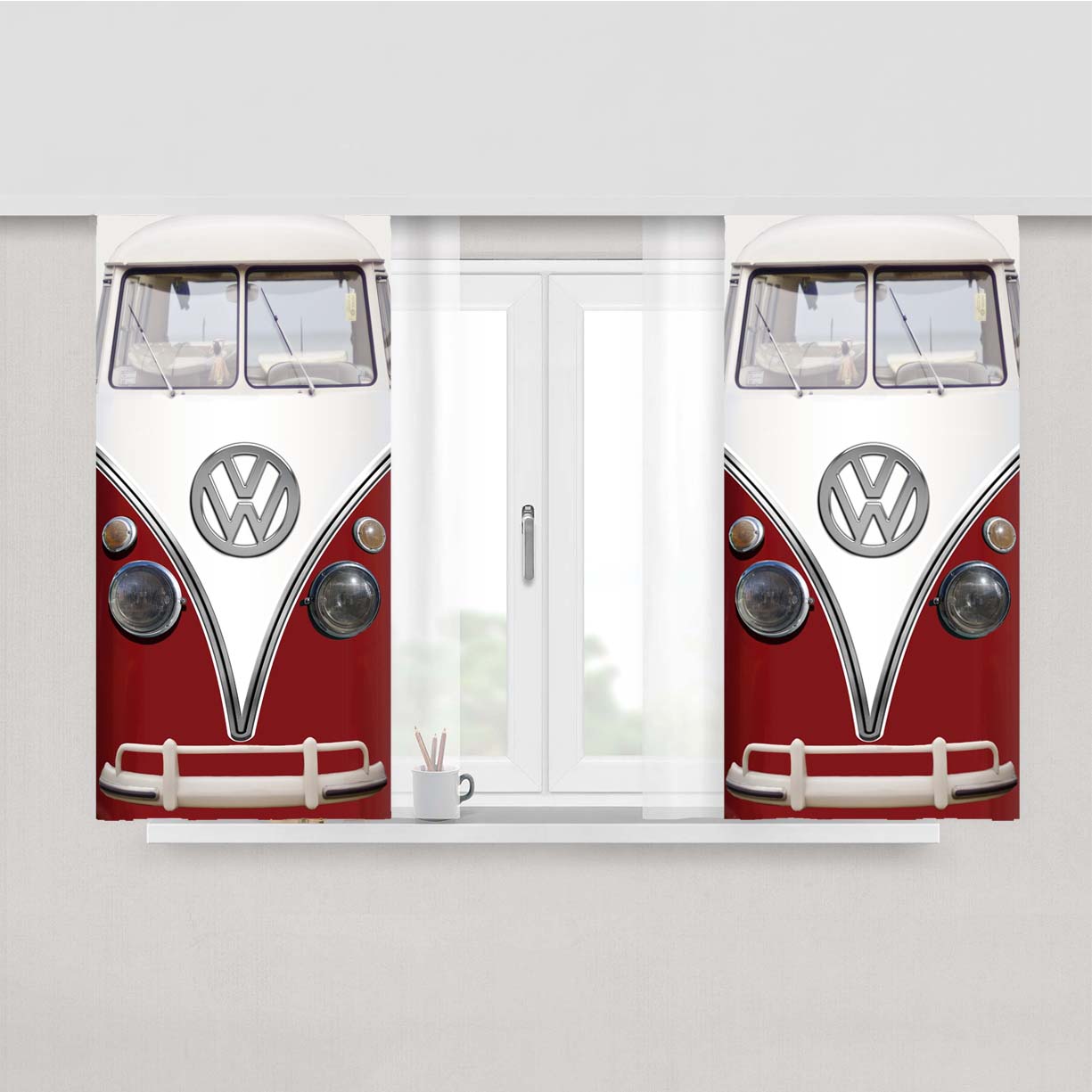 Vintage Vw Bus Red Refrigerator Wrap Peach Skin Window Curtains