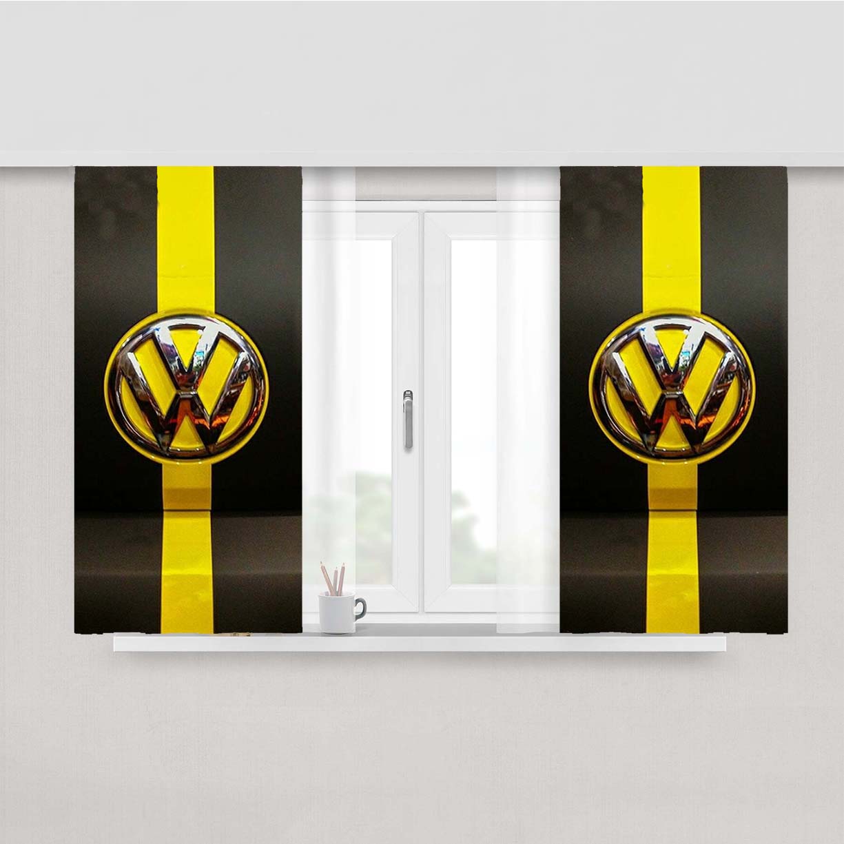 Vw Volkswwagen Hood Emblem Peach Skin Window Curtains