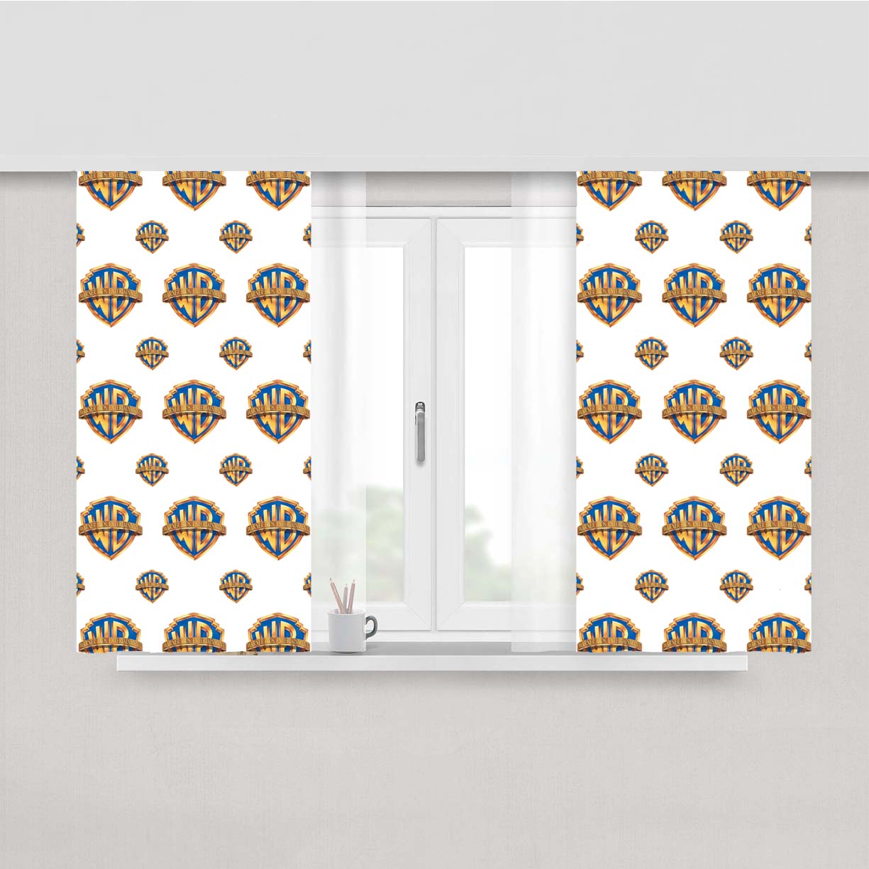 Warner Bros Logo Pattern Peach Skin Window Curtains