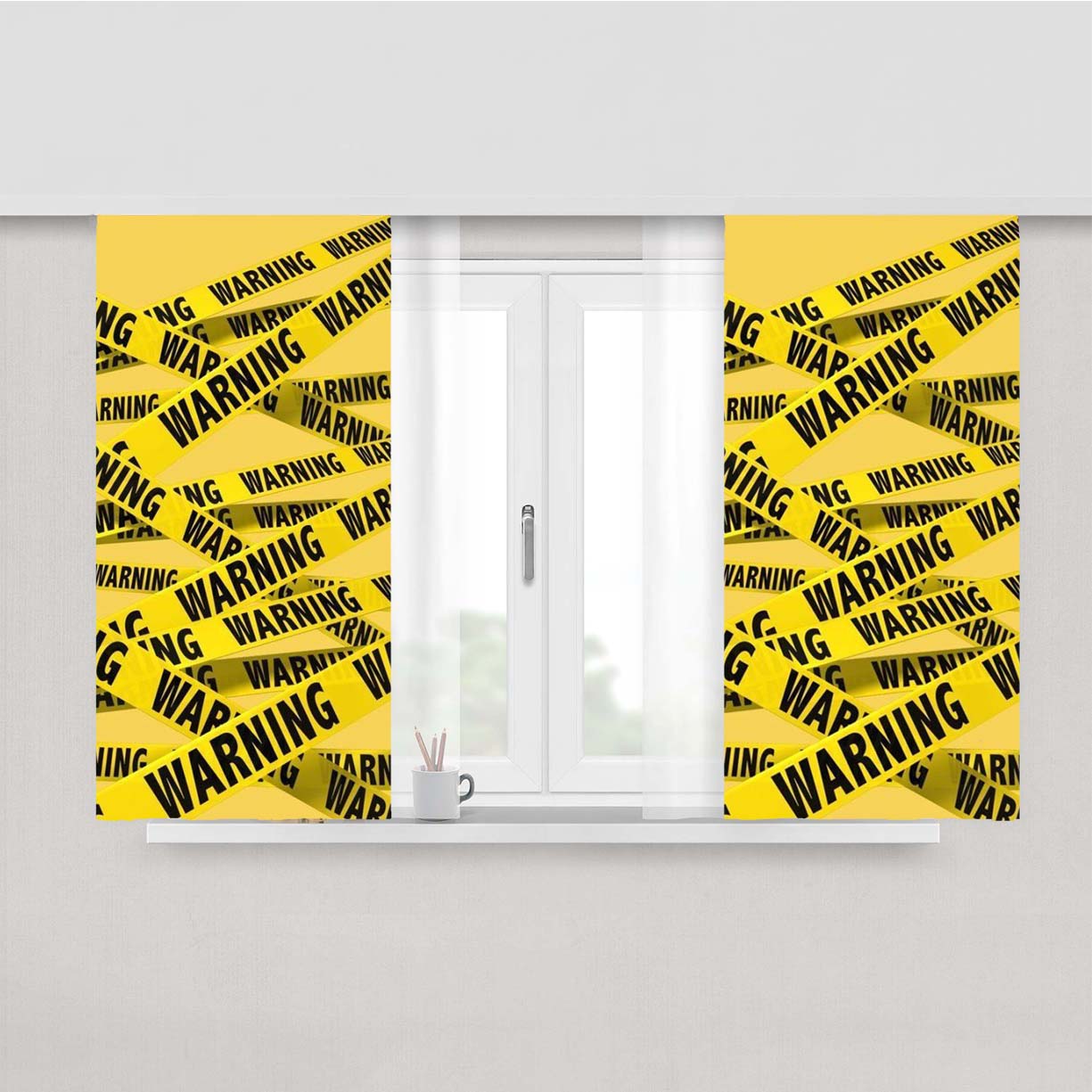 Warning Police Line Pattern Peach Skin Window Curtains