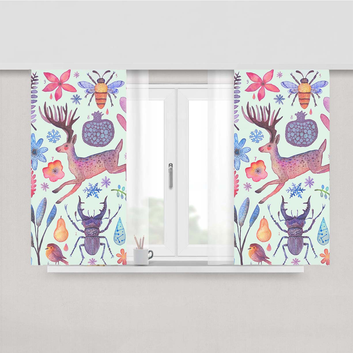 Water Colur Pattern Animal Peach Skin Window Curtains