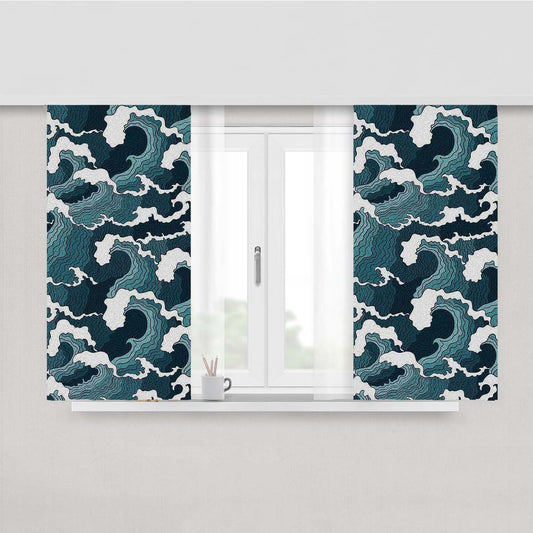 Wave Tsunami Pattern Japanese Style Peach Skin Window Curtains