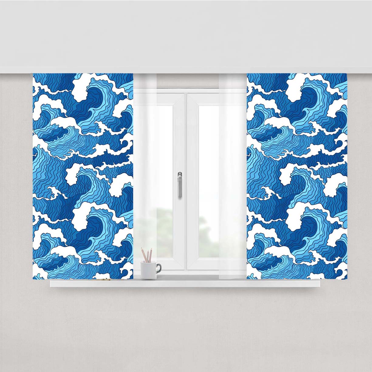 Waves Of Japan Pattern Peach Skin Window Curtains