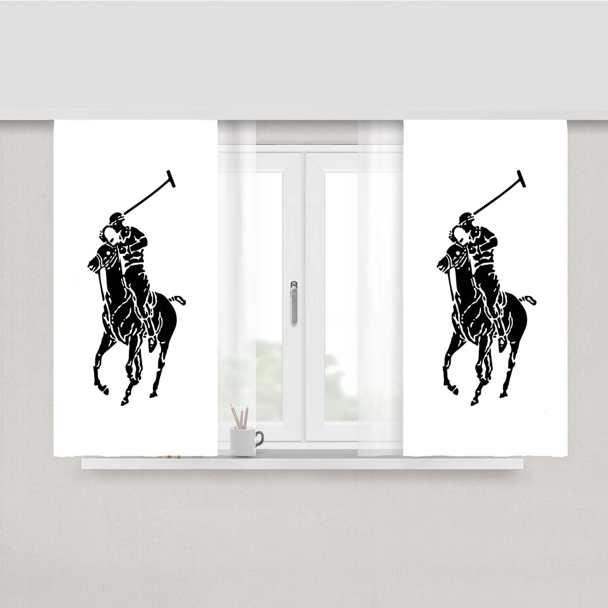 White Black Polo Ralph Lauren Logo Peach Skin Window Curtains