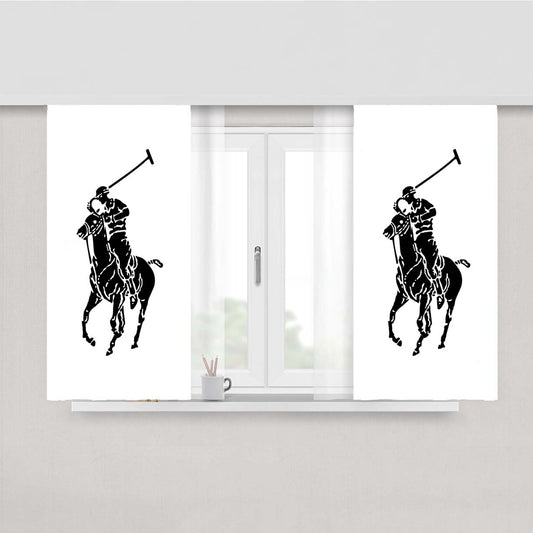 White Black Polo Ralph Lauren Logo Peach Skin Window Curtains