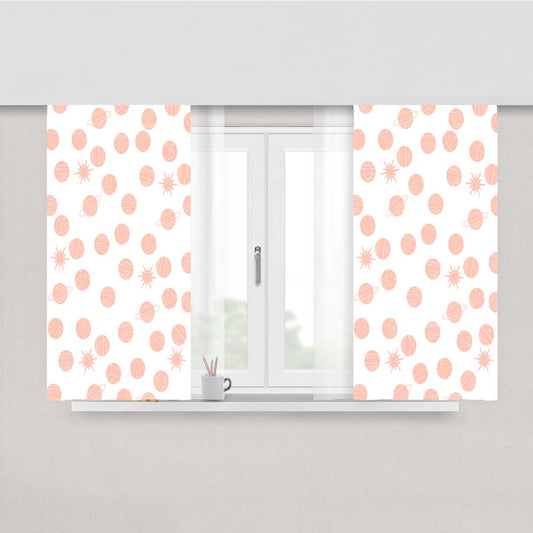 White Peach Planet Pattern Doodle Peach Skin Window Curtains