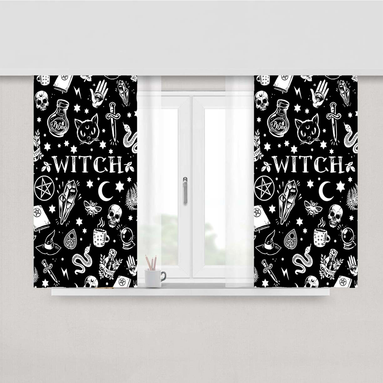 Wicth Pattern 2 Peach Skin Window Curtains