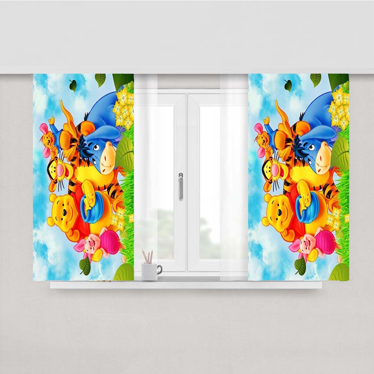 Winnie The Pooh Cartoon Peach Skin Window Curtains
