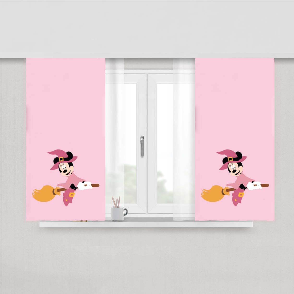 Witch Female Mouse Halloween Peach Skin Window Curtains