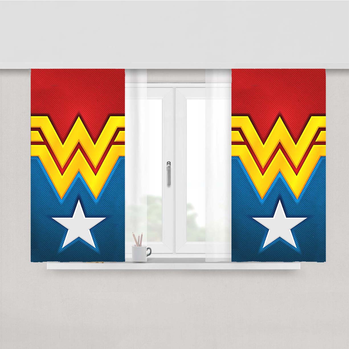 Wonder Woman Pattern Peach Skin Window Curtains