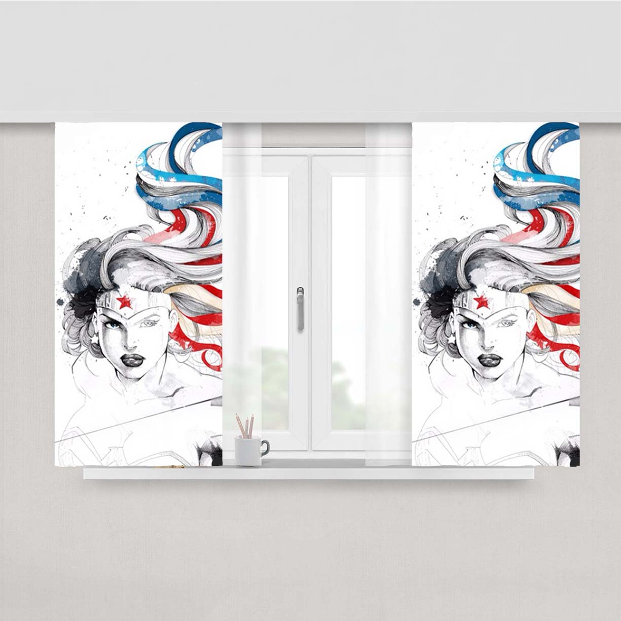 Wonder Woman Sketch Peach Skin Window Curtains