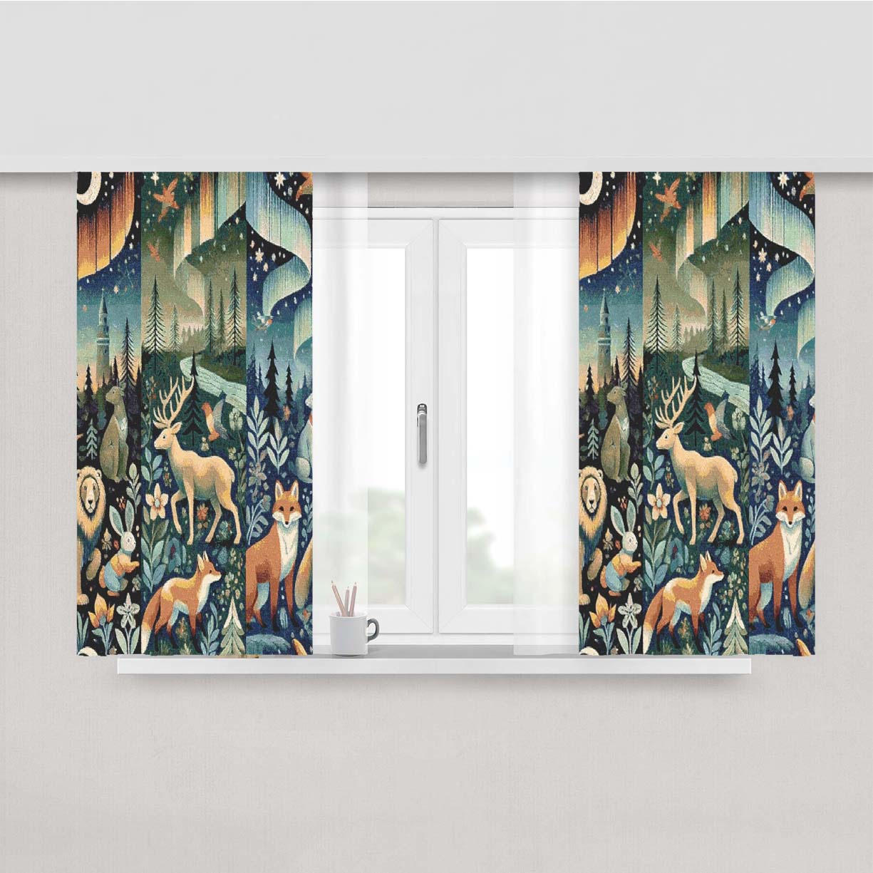 Woodland Forest Castle Lands Peach Skin Window Curtains