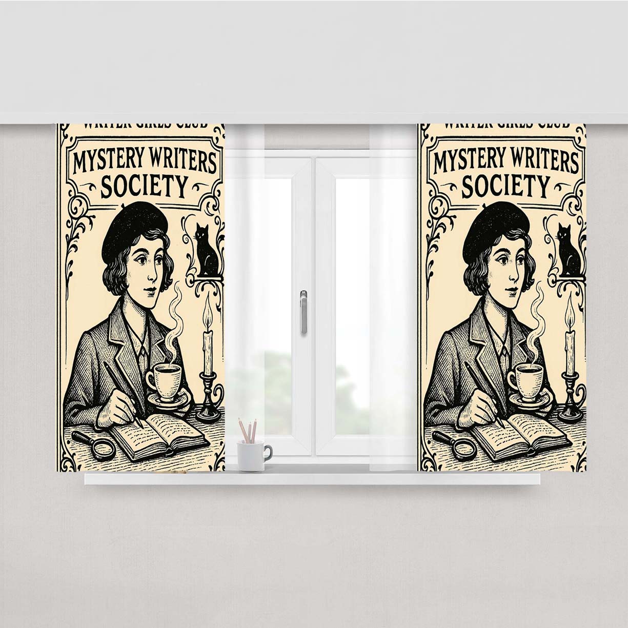 Writer Girls Club Mystery Wall Art Peach Skin Window Curtains