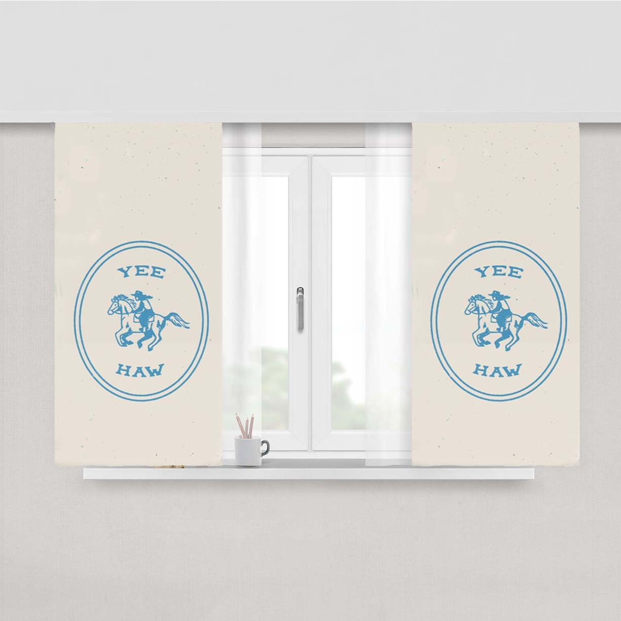 Yee Haw In Blue Peach Skin Window Curtains