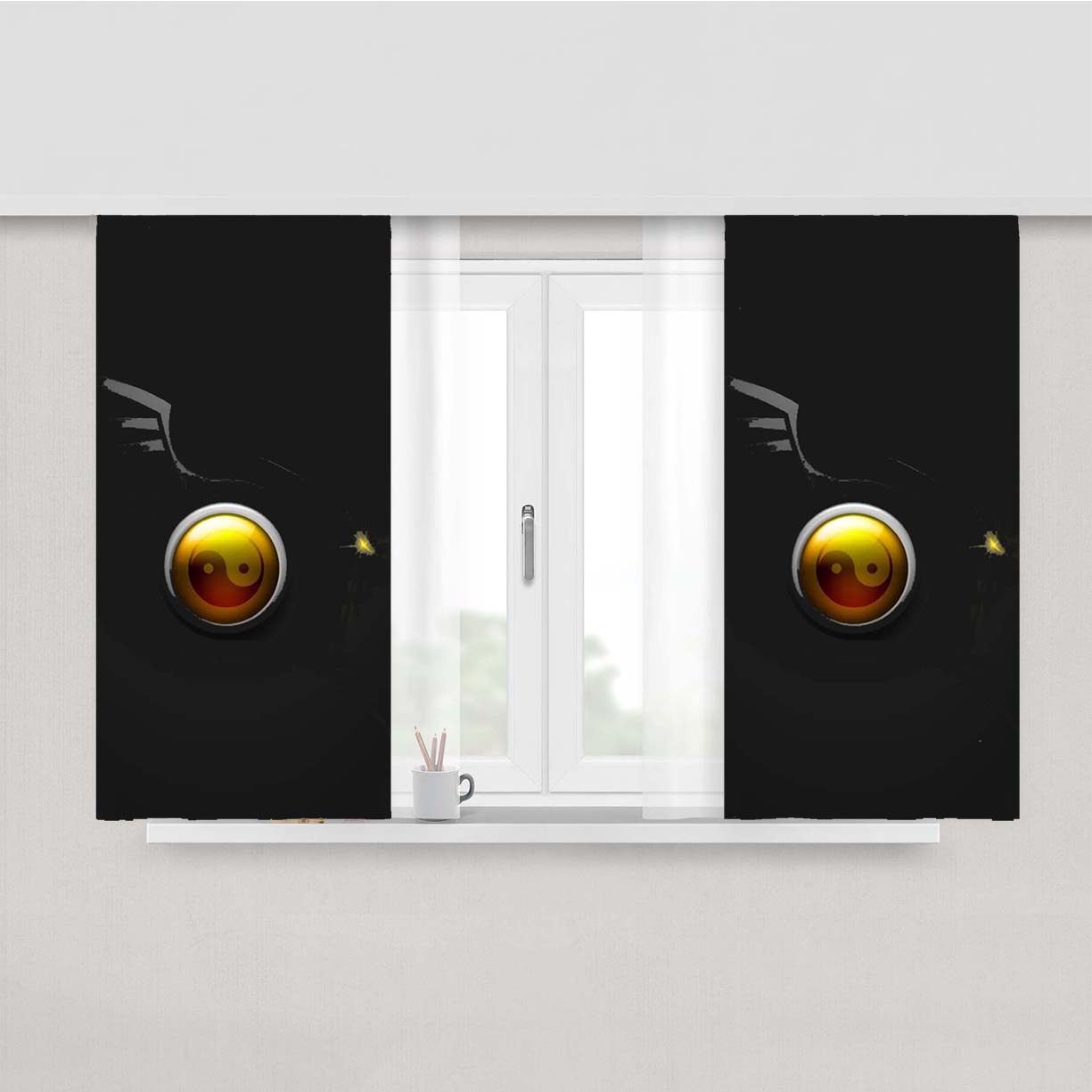 Yin Yang Dragon Greyscale Peach Skin Window Curtains