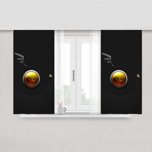Yin Yang Dragon Greyscale Peach Skin Window Curtains
