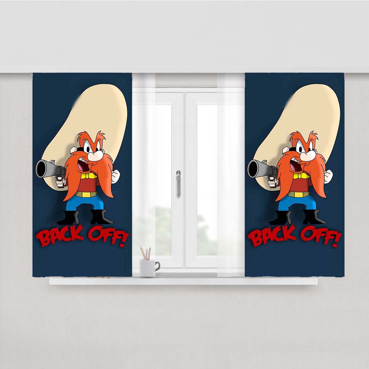Yosemite Sam Cartoon Peach Skin Window Curtains