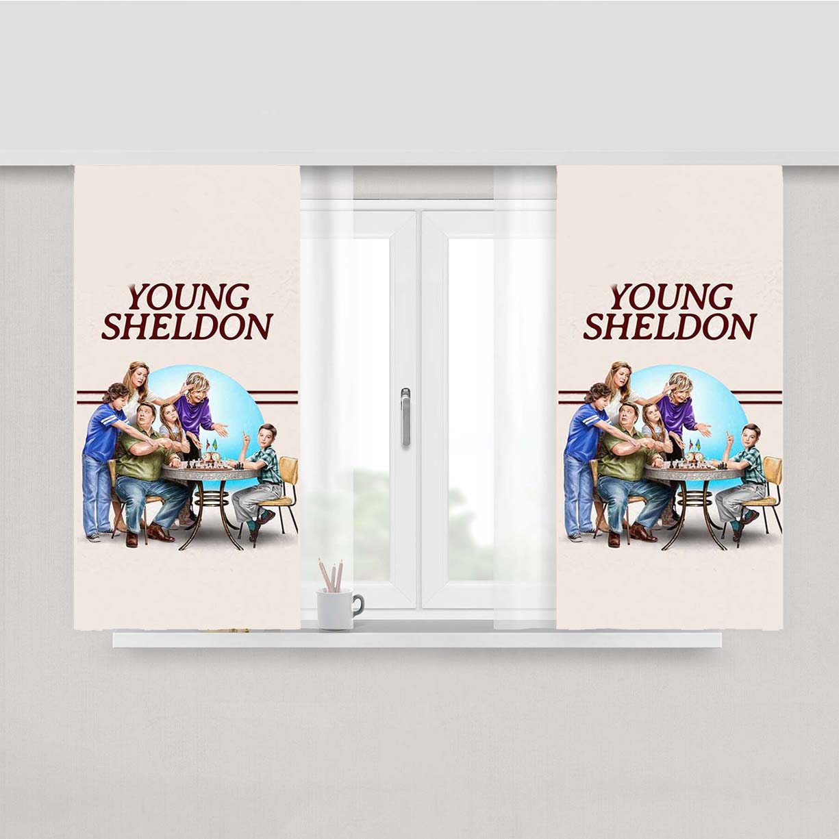 Young Sheldon Characters Peach Skin Window Curtains