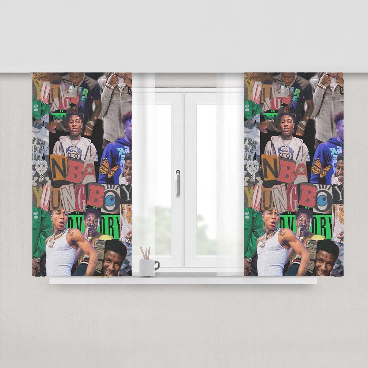 Youngboy Nba Collage 2 Peach Skin Window Curtains