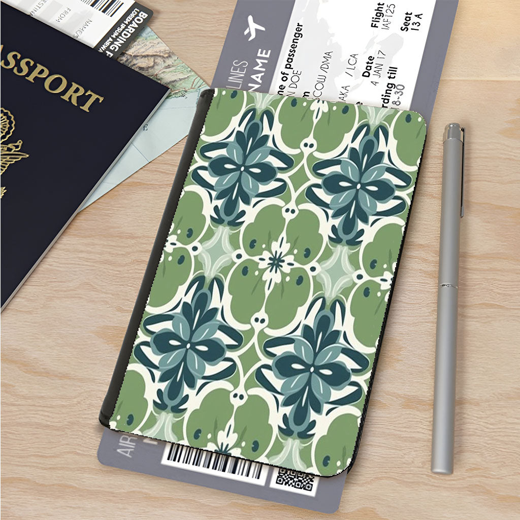 A Seamless Pattern With Blue Flowers And Green Leaves Passport Cover