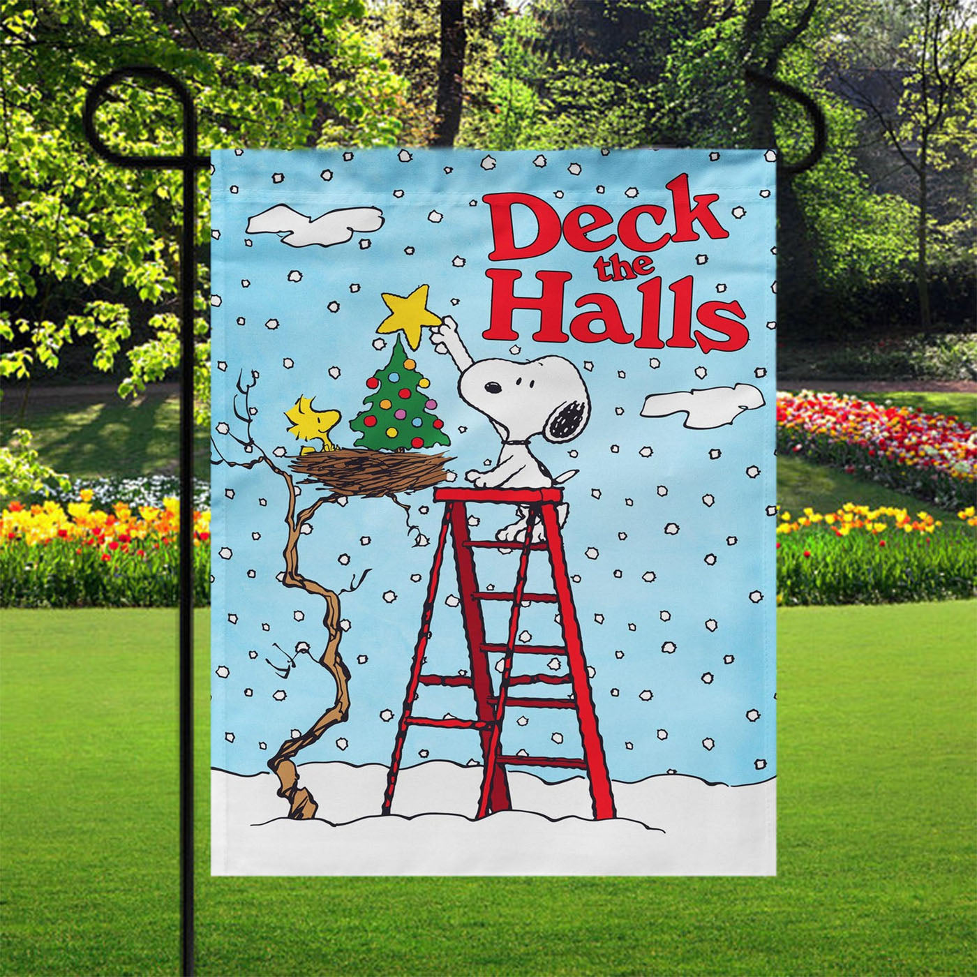 Deck The Halls Snoopy And Woodstock Christmas Garden Flags Yard Outdoor Lawn 12 X 18