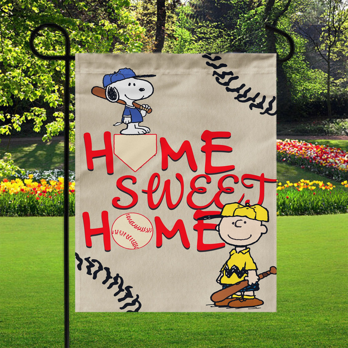 Home Sweet Home Snoopy Baseball Garden Flags Yard Outdoor Lawn 12 X 18