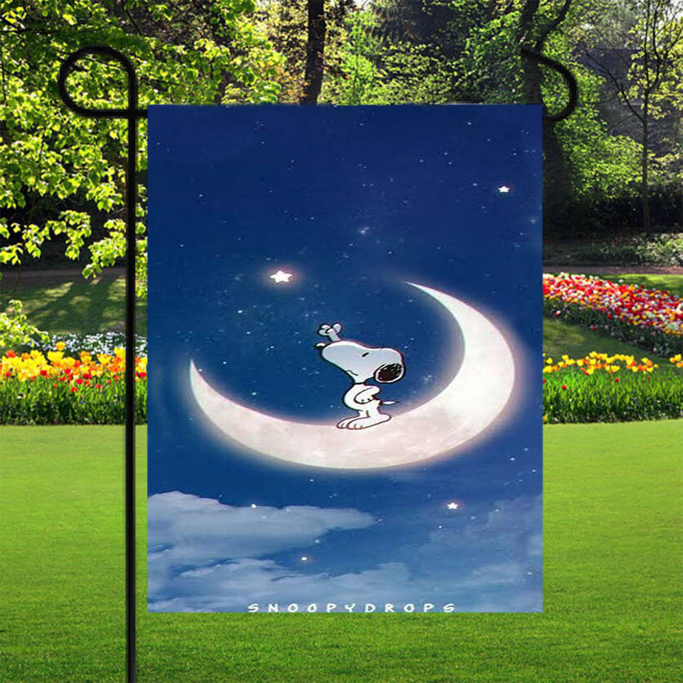 Snoopy Peanuts In Moon Garden Flags Yard Outdoor Lawn 12 X 18