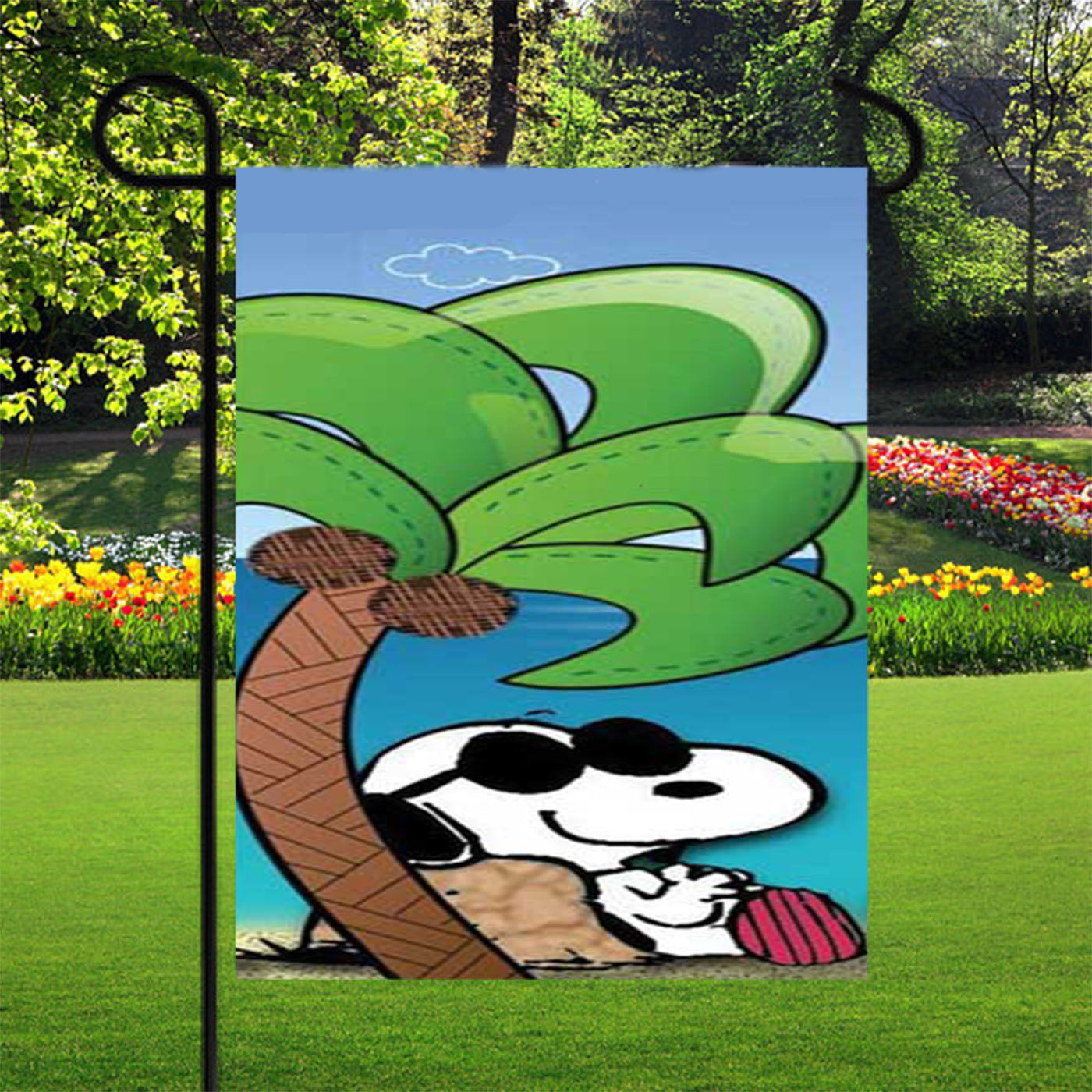 Snoopy Under Palm Tree Garden Flags Yard Outdoor Lawn 12 X 18