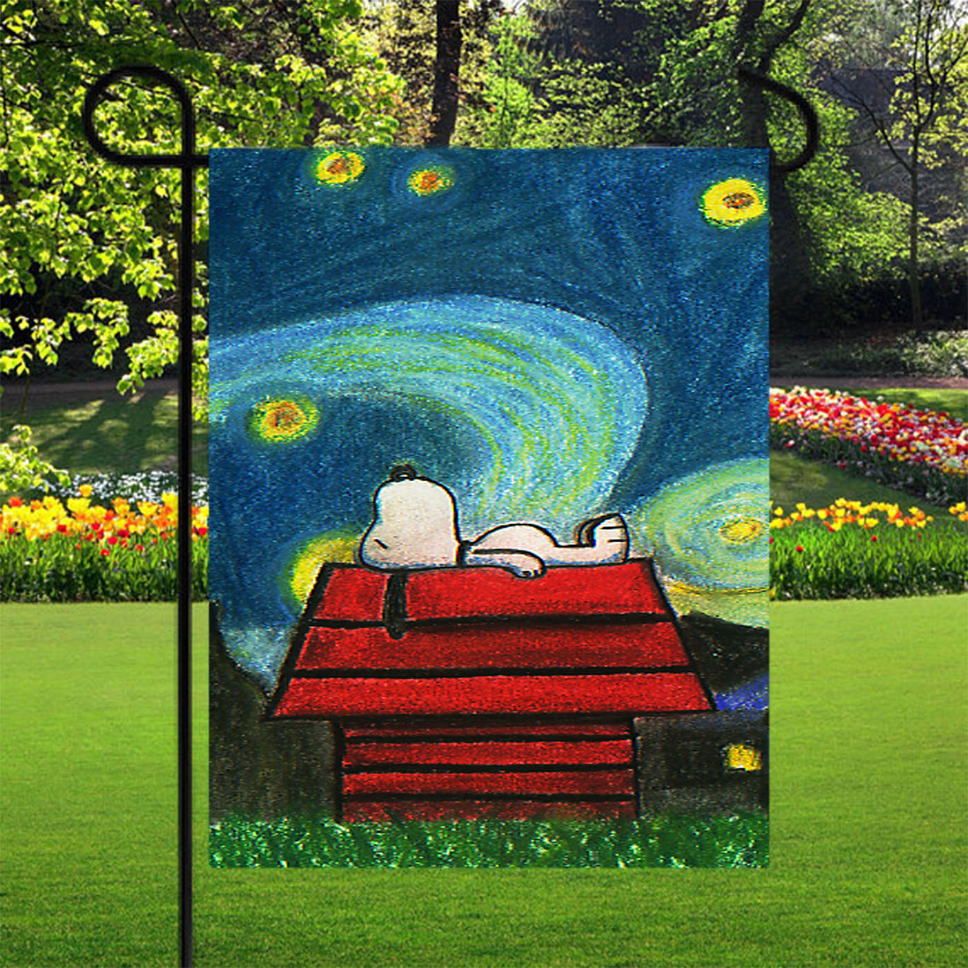 Starry Night Snoopy By Knoxcat Garden Flags Yard Outdoor Lawn 12 X 18