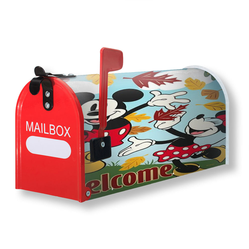 Happy Fall Leaves Mickey And Minnie Magnetic Mailbox Cover - 18.0" X 21.0"