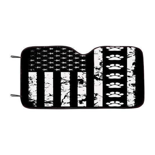 American Flag With Dog Paws Car Auto Sun Shade Windshield Cover