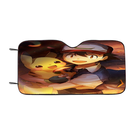 Ash Ketchum And Pikachu Illustration Car Auto Sun Shade Windshield Cover