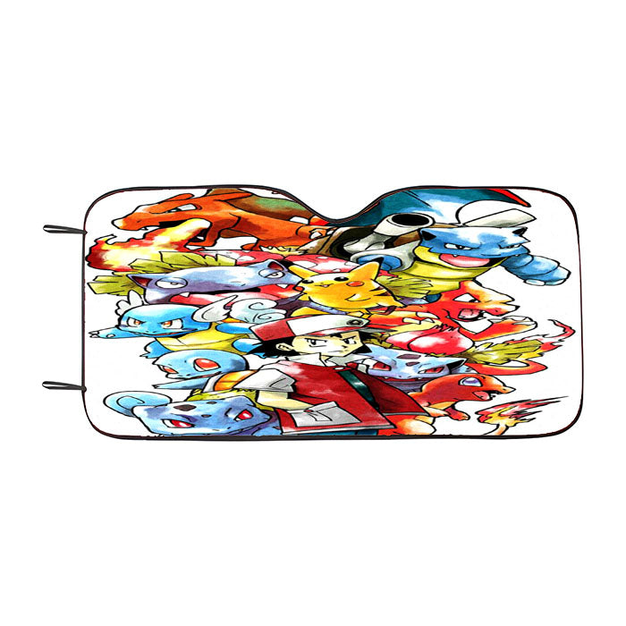 Ash Ketchum And Pokemon Watercolor Car Auto Sun Shade Windshield Cover
